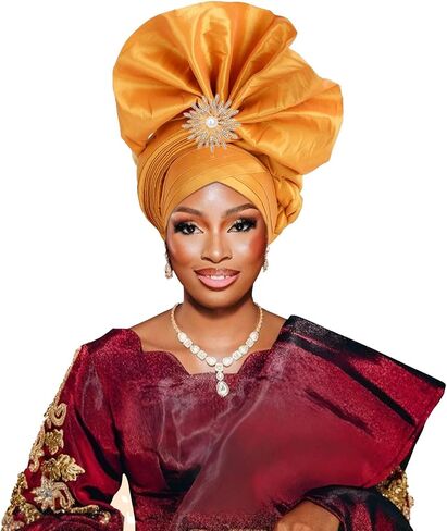 Fashion Women's Turban Cap African Auto Gele Headtie Wedding Geles Headgear Female Head Wraps Diamond Autogele Head Ties in Saudi Arabia