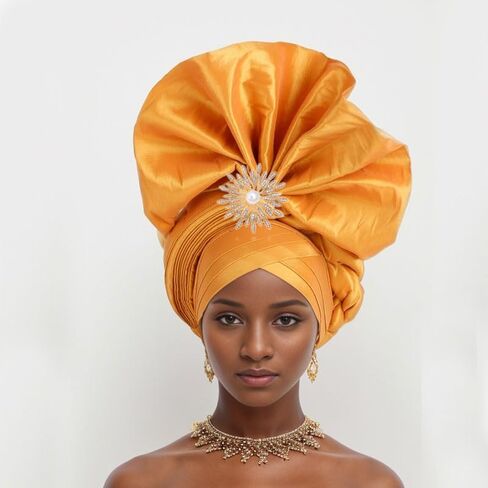 Fashion Women's Turban Cap African Auto Gele Headtie Wedding Geles Headgear Female Head Wraps Diamond Autogele Head Ties in Saudi Arabia