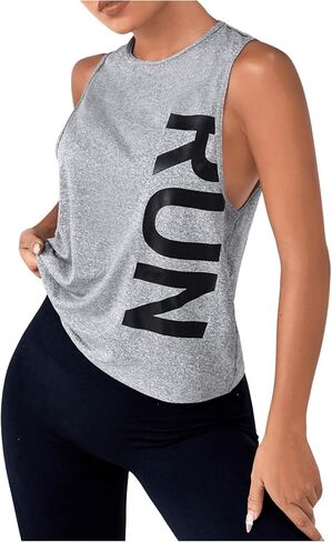 Milumia Women's Letter Print Crew Neck Tank Top Sleeveless Going Out Sports Tops in Saudi Arabia