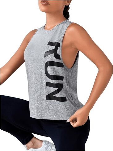 Milumia Women's Letter Print Crew Neck Tank Top Sleeveless Going Out Sports Tops in Saudi Arabia
