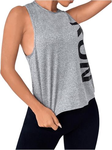 Milumia Women's Letter Print Crew Neck Tank Top Sleeveless Going Out Sports Tops in Saudi Arabia