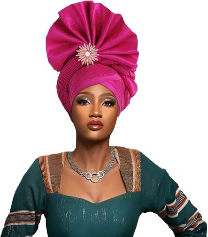 Fashion Women's Turban Cap African Auto Gele Headtie Wedding Geles Headgear Female Head Wraps Diamond Autogele Head Ties in Saudi Arabia