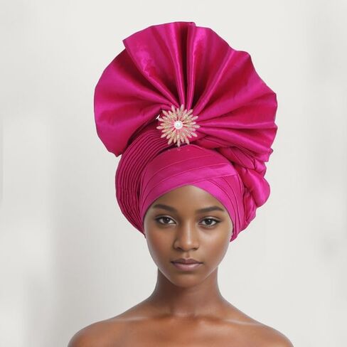 Fashion Women's Turban Cap African Auto Gele Headtie Wedding Geles Headgear Female Head Wraps Diamond Autogele Head Ties in Saudi Arabia