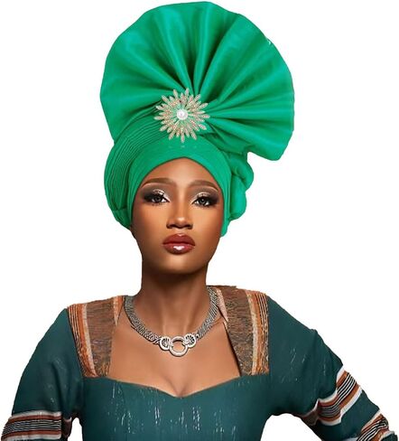 Fashion Women's Turban Cap African Auto Gele Headtie Wedding Geles Headgear Female Head Wraps Diamond Autogele Head Ties in Saudi Arabia
