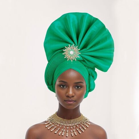 Fashion Women's Turban Cap African Auto Gele Headtie Wedding Geles Headgear Female Head Wraps Diamond Autogele Head Ties in Saudi Arabia