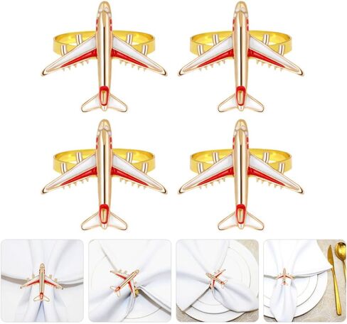 SEWACC 4Pcs Airplane Napkin Rings Metal Napkin Ring Holders Napkin Rings Buckles for Wedding Party Dinner Table Decor in Saudi Arabia