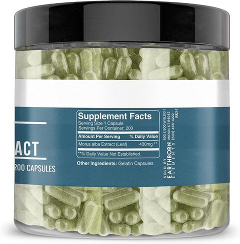 Earthborn Elements White Mulberry Leaf Extract 200 Capsules, Pure & Undiluted, No Additives in Saudi Arabia