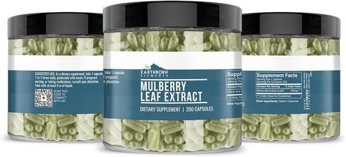Earthborn Elements White Mulberry Leaf Extract 200 Capsules, Pure & Undiluted, No Additives in Saudi Arabia