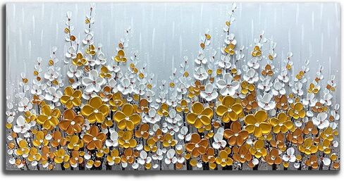 Yika Art 3D Paintings Modern Abstract Oil Painting Hand Painted On Canvas Abstract Artwork Picture Wall Decoration for living room - Light Powder Flower Wall Art-24X48 Inch in Saudi Arabia
