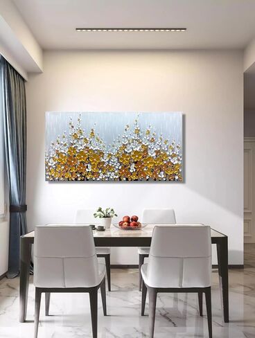 Yika Art 3D Paintings Modern Abstract Oil Painting Hand Painted On Canvas Abstract Artwork Picture Wall Decoration for living room - Light Powder Flower Wall Art-24X48 Inch in Saudi Arabia