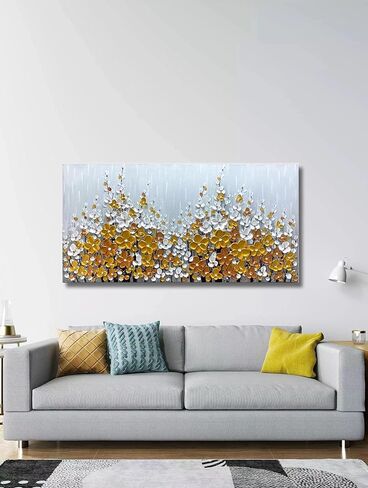 Yika Art 3D Paintings Modern Abstract Oil Painting Hand Painted On Canvas Abstract Artwork Picture Wall Decoration for living room - Light Powder Flower Wall Art-24X48 Inch in Saudi Arabia