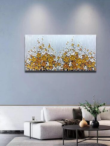 Yika Art 3D Paintings Modern Abstract Oil Painting Hand Painted On Canvas Abstract Artwork Picture Wall Decoration for living room - Light Powder Flower Wall Art-24X48 Inch in Saudi Arabia