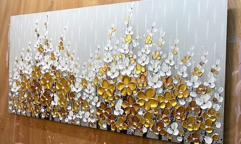Yika Art 3D Paintings Modern Abstract Oil Painting Hand Painted On Canvas Abstract Artwork Picture Wall Decoration for living room - Light Powder Flower Wall Art-24X48 Inch in Saudi Arabia