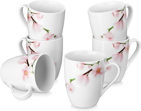 VEWEET Ceramic Coffee Mugs Set of 6, 11 OZ Coffee Cups Set with Handle, White Mugs Set Porcelain Cup Set for Kitchen, Microwave Dishwasher Safe, Series Fiona in Saudi Arabia