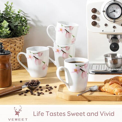 VEWEET Ceramic Coffee Mugs Set of 6, 11 OZ Coffee Cups Set with Handle, White Mugs Set Porcelain Cup Set for Kitchen, Microwave Dishwasher Safe, Series Fiona in Saudi Arabia