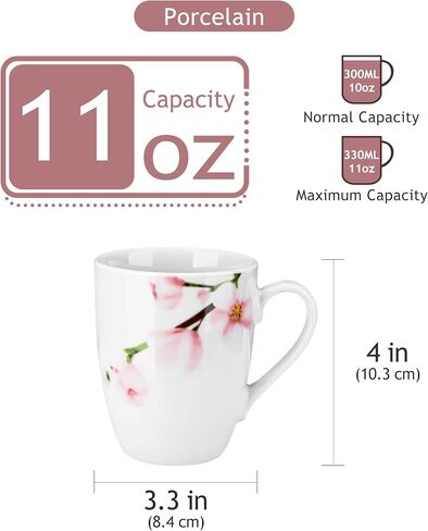 VEWEET Ceramic Coffee Mugs Set of 6, 11 OZ Coffee Cups Set with Handle, White Mugs Set Porcelain Cup Set for Kitchen, Microwave Dishwasher Safe, Series Fiona in Saudi Arabia