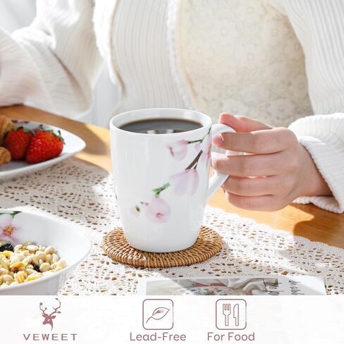 VEWEET Ceramic Coffee Mugs Set of 6, 11 OZ Coffee Cups Set with Handle, White Mugs Set Porcelain Cup Set for Kitchen, Microwave Dishwasher Safe, Series Fiona in Saudi Arabia