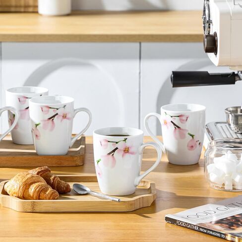 VEWEET Ceramic Coffee Mugs Set of 6, 11 OZ Coffee Cups Set with Handle, White Mugs Set Porcelain Cup Set for Kitchen, Microwave Dishwasher Safe, Series Fiona in Saudi Arabia