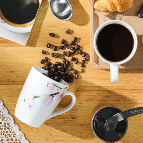 VEWEET Ceramic Coffee Mugs Set of 6, 11 OZ Coffee Cups Set with Handle, White Mugs Set Porcelain Cup Set for Kitchen, Microwave Dishwasher Safe, Series Fiona in Saudi Arabia