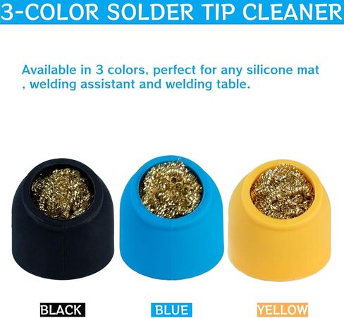 Kaisiking Soldering Iron Tip Cleaner 3Pcs Soft Coiled Brass Tip Cleaner with Silicone Holder Non-slip Solder Tip Cleaners, No Water Needed, Black in Saudi Arabia