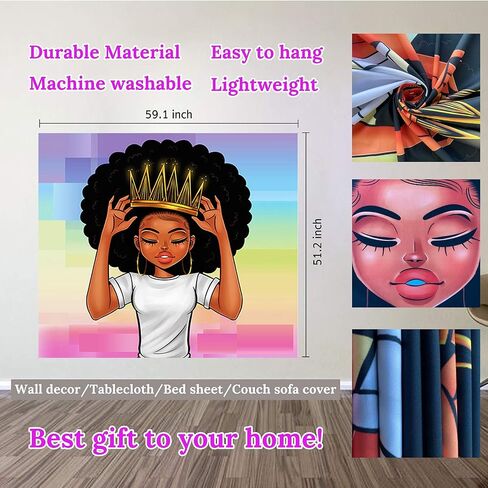 KOYI Black Girl Magic Tapestry African American Women Girl with Crown Wall Tapestry Afro Girls Black Queen Princess Wall Hanging Wall Art 51.2ʺ L × 59.1ʺ W Inches for Bedroom Living Room Dorm Room in Saudi Arabia