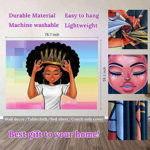 KOYI Black Girl Magic Tapestry African American Women Girl with Crown Wall Tapestry Afro Girls Black Queen Princess Wall Hanging Wall Art 51.2ʺ L × 59.1ʺ W Inches for Bedroom Living Room Dorm Room in Saudi Arabia
