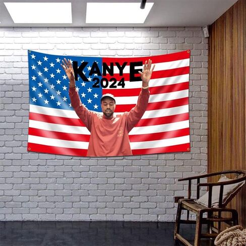 Kanye 2024 / Kanye Music Flag West Tapestry -3x5ft/لون اهتزازي/طباعة عالية الدقة/ لافتة بوليستر 150D للرجال غرفة الكهف ديكور مسكن الكلية (2024) in Saudi Arabia