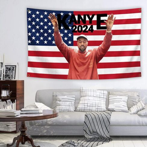 Kanye 2024 / Kanye Music Flag West Tapestry -3x5ft/لون اهتزازي/طباعة عالية الدقة/ لافتة بوليستر 150D للرجال غرفة الكهف ديكور مسكن الكلية (2024) in Saudi Arabia