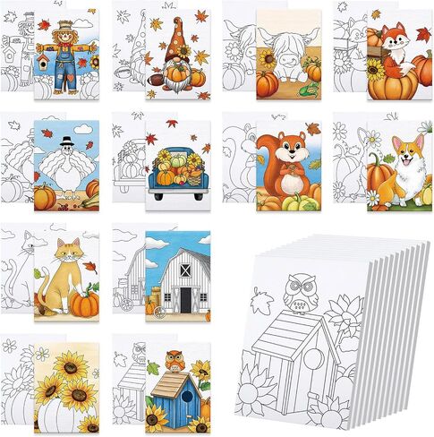 Anseal 12 Packs Pre Drawn Canvas to Paint, 5" X 7" Cute Animals Pre Printed Canvas for Painting, Pre Stretched Canvas Outline Painting Boards for Party Favor in Kuwait