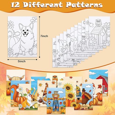 Anseal 12 Packs Pre Drawn Canvas to Paint, 5" X 7" Cute Animals Pre Printed Canvas for Painting, Pre Stretched Canvas Outline Painting Boards for Party Favor in Kuwait