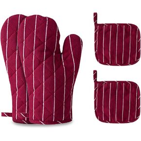 4Pcs Oven Mitts and Pot Holders, Heat Resistant Oven Mitts Set with Pothholder,Heat Resistant Microwave Gloves Safe for Baking,Cooking, BBQ