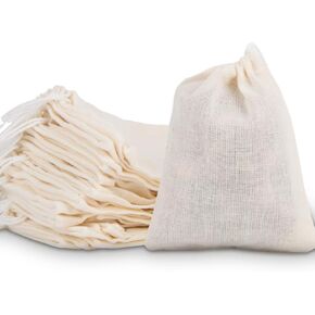 Chielor 50 Pieces Cotton Drawstring Tea Filter Bags, Reusable Muslin Bag Gift Bag Jewelry Pouch for Wedding Party Home Supplies, Natural Unbleached Coffee/Tea/Herbs/Soup Bags (4 by 6 Inches)