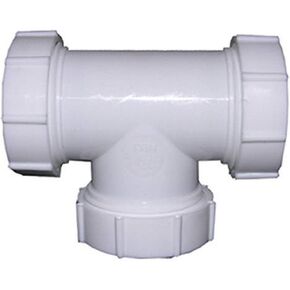 LASCO 03-4277 White Plastic Tubular 1-1/2-Inch Slip Joint Tee with Nuts and Washers
