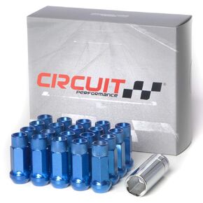 Circuit Performance Forged Steel Extended Open End Hex Lug Nut for Aftermarket Wheels: 12x1.5 Blue - 20 Piece Set + Tool