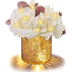 Led Lighted Fake Flowers with Vase Hydrangea Artificial Flowers in Vase Peony Faux Flowers in Vase Rose Silk Flowers Peonies Potted Flower Arrangements for Home Bathroom Office Table Shelf Decor