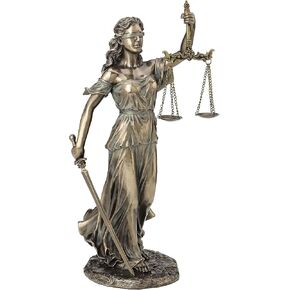 Unicorn Studio 13 1/4" Blindfold Lady Justice Holding Sword and Scale Resin Sculpture Bronze Finish