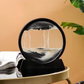 XIZHI 7" Moving Sand Art Picture Sand Art Liquid Motion Round Glass 3D Sand Art Relaxing Toy Desktop Art Bookshelves Home Office Decoration (Black)