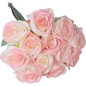 Rose Pink Artificial Roses Fake Flowers Not Bend The Peduncle with Stems for DIY Wedding Bouquets Bridal Shower Centerpieces Arrangements Tables Decorations 12pcs