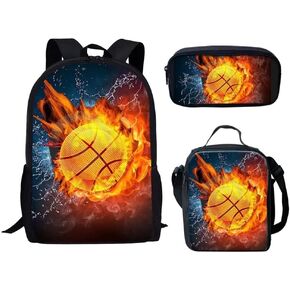 Bulopur Soccer Football White Lightning Blue Sky Print Boys Girls School Bag Set, Schoolbag Hiking Daypack Laptop Backpack Lunch Bags