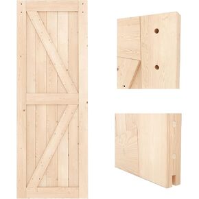 ZEKOO 30in x 84in لوح باب الحظيرة المنزلق ذو النمط الكلاسيكي، خشب التنوب الصلب غير مكتمل، مثقوب مسبقًا، سهل التركيب، لوحة خشبية لباب الحظيرة الداخلية in Kuwait