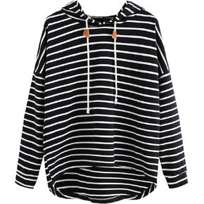 LilyCoco Women's Striped Sweatshirt Hoodies Pullover Long Sleeve Drop Shoulder Top