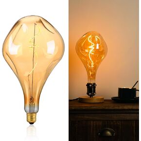 OMED S125 Oversized LED Edison Bulb Large, 5 Watt 400 Lumens 2200k Warm Yellow Large Edison Light Bulb, Amber Glass Decorative Large Globe Dimmable E26 Bulbsfor Pendant Lighting, 1 Pack