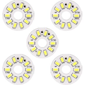 uxcell LED Chip Bulb 300mA 5W 10 LEDs 5730 Surface Mounted Devices Module Aluminum Board Pure White Super Bright 35mm Dia 5pcs for Floodlight