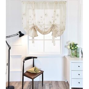 Molaxhome Roman Window Shades Sheers - 48inch Long, Embroidery Balloon Curtains Drapes 1 Panels for Kitchen Room (39x48inch, Flower)