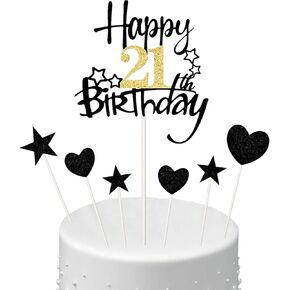 SMENGGIL 16th عيد ميلاد كعكة القبعات العالية الذهب الأسود سعيد 16 عيد ميلاد كعكة توبر نجمة القلب كب كيك توبر عيد ميلاد كعكة الزينة لوازم للبنين الفتيات 16 عيد ميلاد ستة عشر الذكرى ديكور الحزب