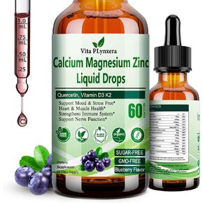 Calcium Magnesium Zinc, Liquid Calcium Magnesium Citrate with Vitamin D3 K2, B6, Omega-3, High Potency Liquid Magnesium Calcium Drops w. Herbal Supplement for Bone, Muscle, Relaxation, Sleep, Nerve