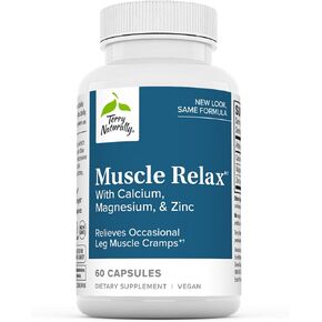 Terry Naturally Muscle Relax - 60 Capsules - with Calcium, Magnesium & Zinc - Non-GMO, Vegan, Gluten Free - 20 Servings