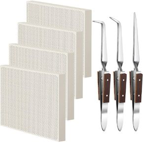 Seajan 7 Pcs Jewelry Ceramic Soldering Boards Honeycomb Soldering Blocks 3 Reverse Lock Tweezers for Jewelry Making Tool Soldering Supplies Parts
