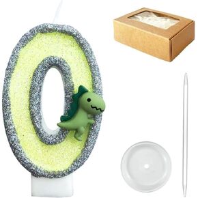 Number Birthday Candle, Cute Dinosaur Candle Birthday Cake Topper, Glitter Birthday Candle for Jurassic Period Theme Birthday Party Decoration (Number 6)