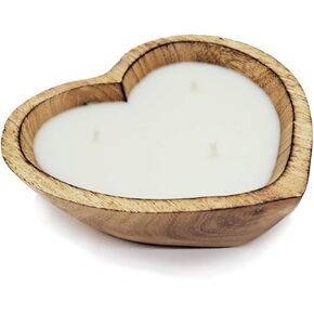 6" Heart Shaped Wooden Bowl Vanilla Sandalwood Scented Soy Wax Candle - 3 Wicks 5 oz Decorative Dough Bowls Candles for Anniversary Engagement Wedding Birthday Valentine Christmas Gift
